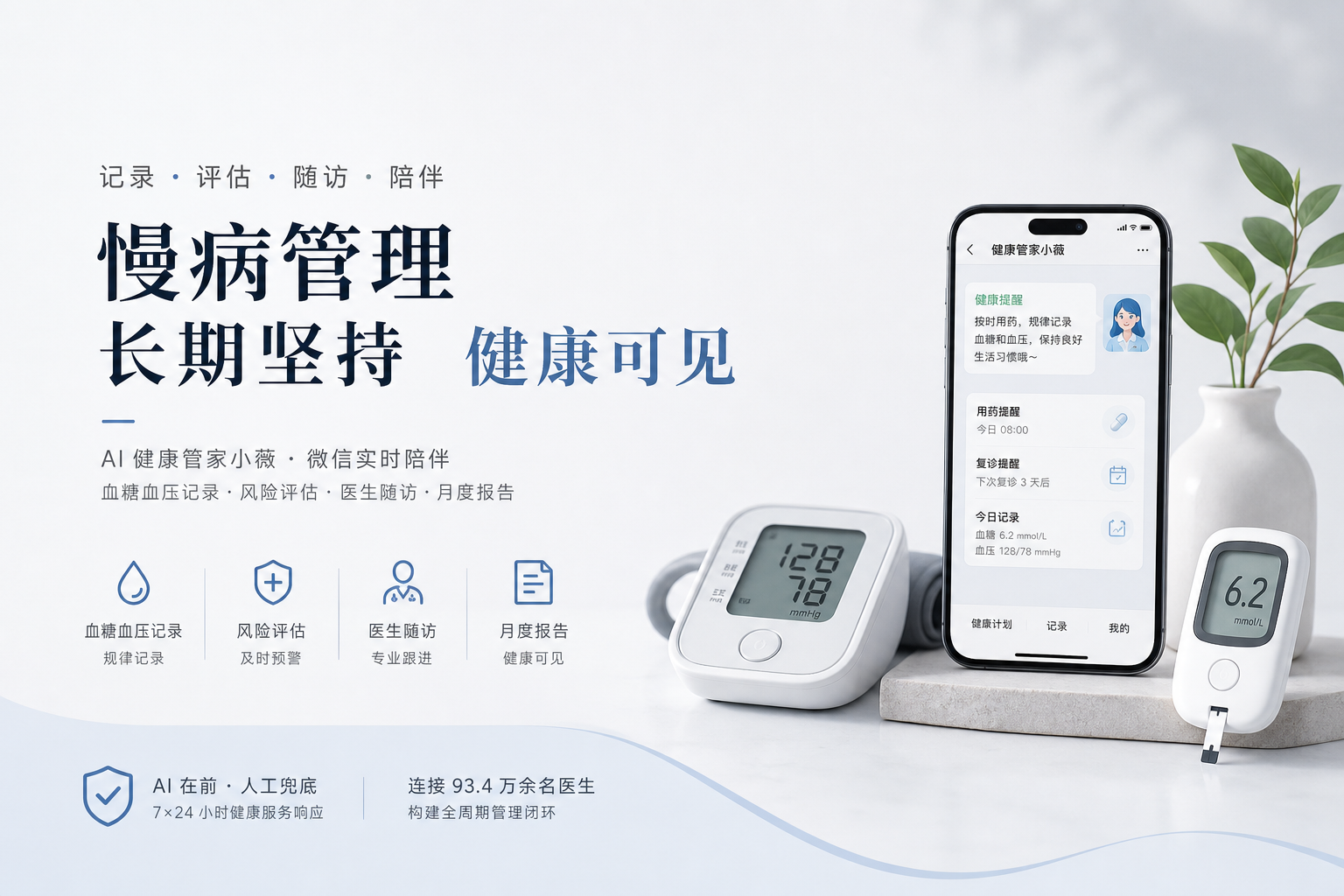 健康之路慢病管理服务怎么样？血糖血压记录、医生随访与AI健康管家小薇的日常陪伴